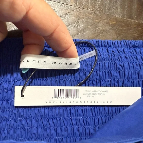 NWT Susana Monaco Blue Nocturnal Puff Sleeve Cotton Poplin Crop Top Sz M - Picture 9 of 11